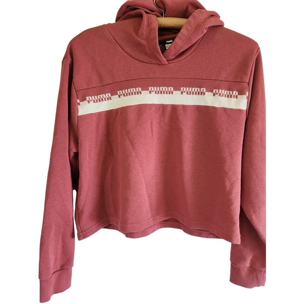Puma‎ Mauve Cropped Hoodie Logo Tape Athleisure Sweatshirt Womens Small